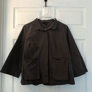 Sun Kim Cropped Windbreaker Flare Button Up Collared Jacket